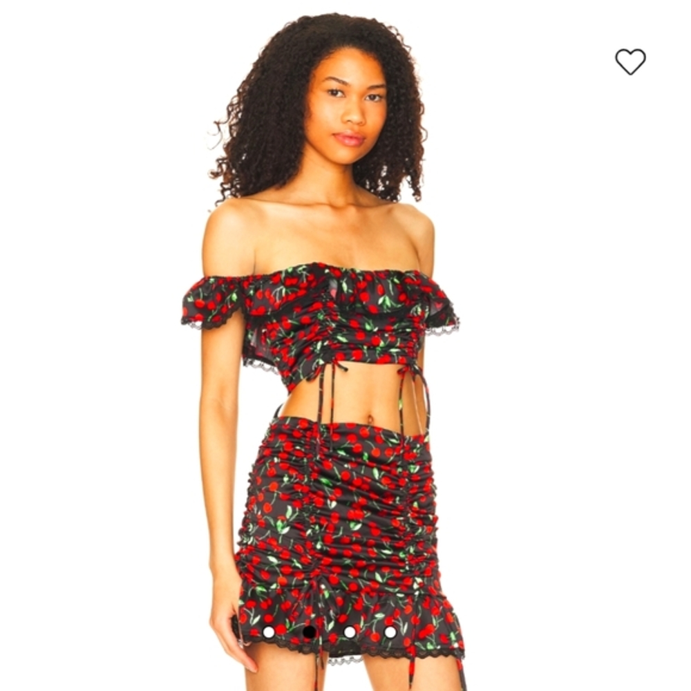 MAJORELLE crop top and skirt in black cherry
